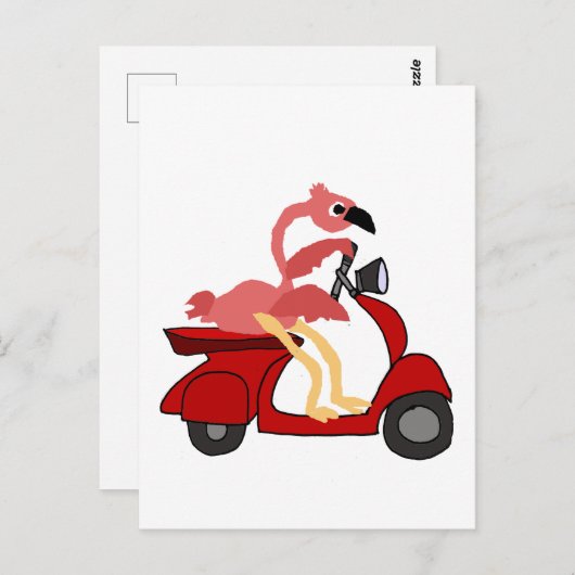 Funny Pink Flamingo Riding Motor Scooter Briefkaart (Voorkant / Achterkant)