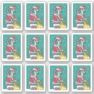 FUNNY PINK FLAMINGO SANTA CLAUS CHRISTMAS STICKER