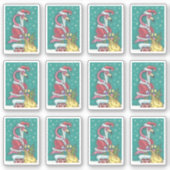 FUNNY PINK FLAMINGO SANTA CLAUS CHRISTMAS STICKER (Voorkant)