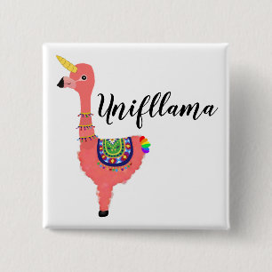 Funny Pink Magical Unicorn Flamingo Llama Animal Vierkante Button 5,1 Cm
