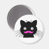 FUNNY PINK MUSTACHE BLACK CAT MAGNEET (Voorkant / Achterkant)