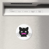 FUNNY PINK MUSTACHE BLACK CAT MAGNEET (Insitu (Vaatwasser))