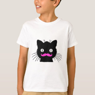 FUNNY PINK MUSTACHE BLACK CAT T-SHIRT