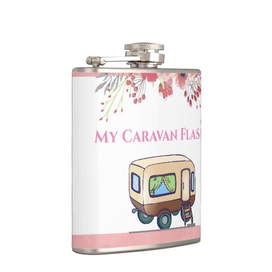Funny Pink My Caravan Camping Holiday Vinyl Flask Heupfles (Rechts)