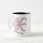 Funny Pink Octopus Tweekleurige Koffiemok (Voorkant links)