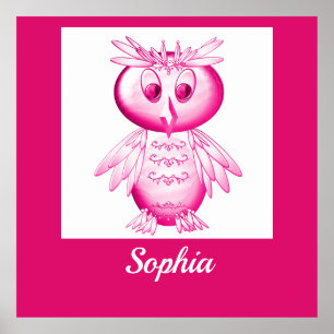 Funny Pink Owl Aangepaste kinderen Poster
