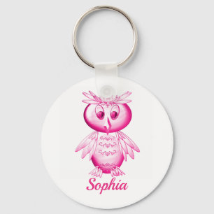 Funny Pink Owl Aangepaste kinderen Sleutelhanger