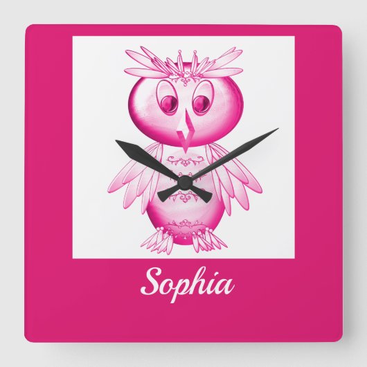 Funny Pink Owl Aangepaste kinderen Vierkante Klok (Voorkant)