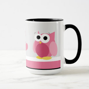 Funny Pink Owl with Hearts - 15 oz mok