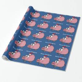 Funny Pink Pig in Santa Hat Cadeaupapier