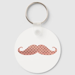 Funny Pink Polka Dots Mustache Sleutelhanger