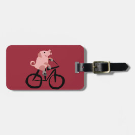 Funny Pink Riding Bicycle Bagagelabel