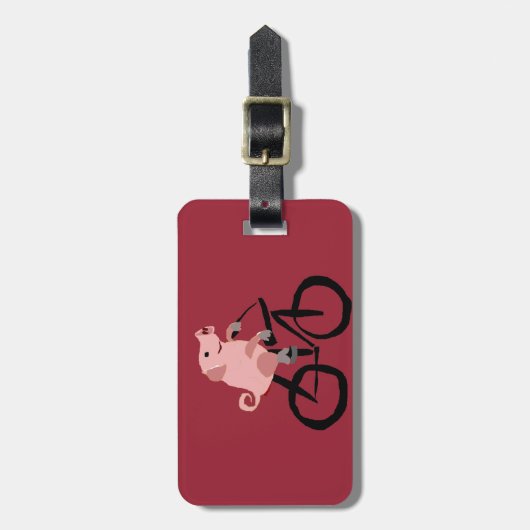 Funny Pink Riding Bicycle Bagagelabel (Voorkant verticaal)