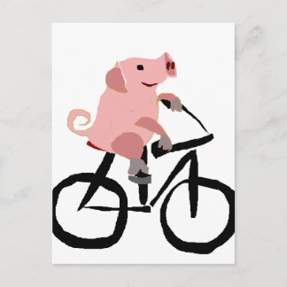 Funny Pink Riding Bicycle Briefkaart