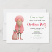 Funny pink santa Christmas party invitation card (Devant)