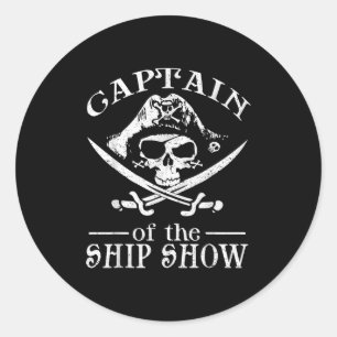 Funny Pirate Design Captain Ship Show Boater Boati Ronde Sticker