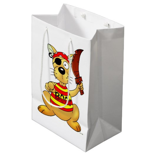 Funny Pirate Dog with Toy Sword Medium Cadeauzakje (Voorkant Gekanteld)