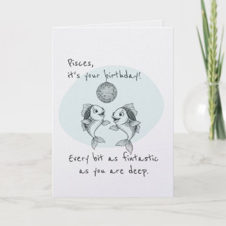 Funny Pisces Disco Fish Birthday Card Kaart