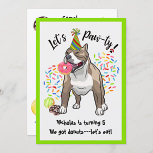 Funny Pitbull Dog Donuts Birthday Party Kaart