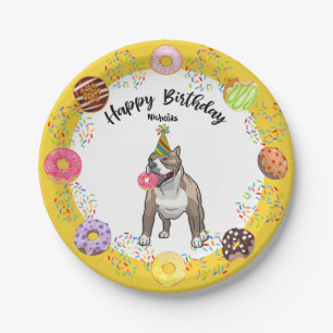 Funny Pitbull Dog Donuts Birthday Party Papieren Bordje