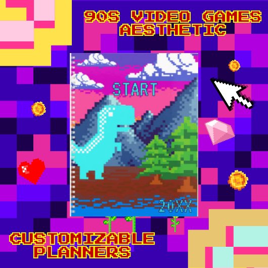 Funny Pixel Gamer Pixelated- Dinosaur Illustration