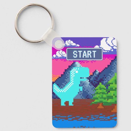 Funny Pixel Gamer Pixelated- Dinosaur Illustration Sleutelhanger (Voorkant)