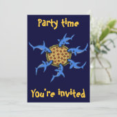 Funny pizza etende shark party call card kaart (Staand voorkant)