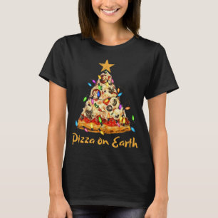 Funny Pizza op Aarde Slice-kerstboom met lig T-shirt