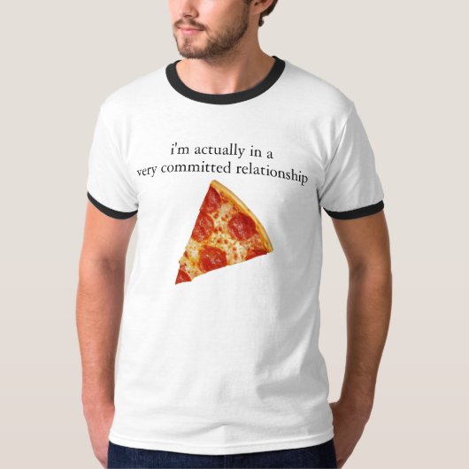 Funny Pizza Relatie Ringer T-shirt (Voorkant)