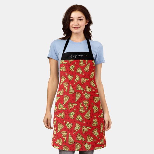 Funny Pizza Slices Food Pattern met monogram naam Schort (Gedragen)