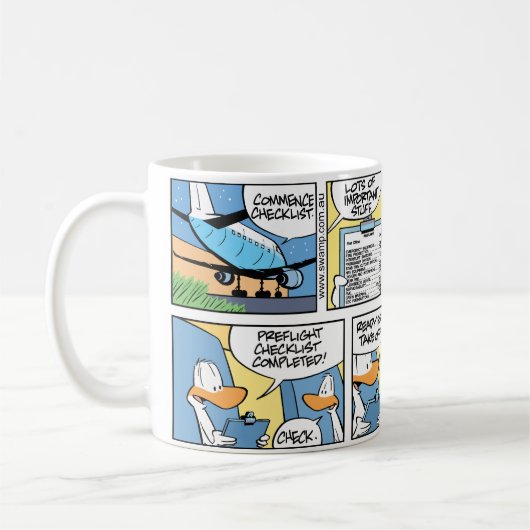 Funny Plane startchecklist Cartoon Mok (Links)