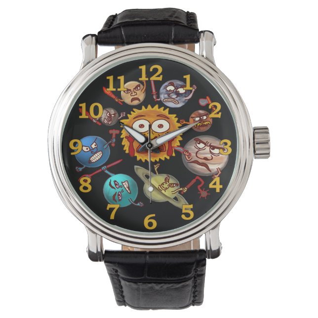 Funny Planet Revolution Solar System Cartoon Horloge (Voorkant)