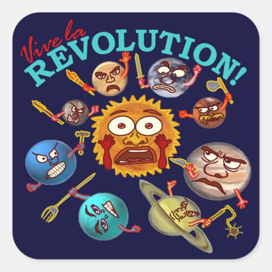 Funny Planet Revolution Solar System Cartoon Vierkante Sticker (Voorkant)