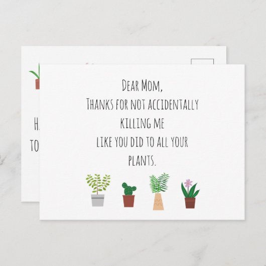 Funny Plant Lover Moederdag Briefkaart (Voorkant / Achterkant)