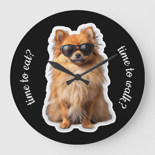 Funny Pomeranian Dog Time to Walk Time to Eat Grote Klok (Voorkant)
