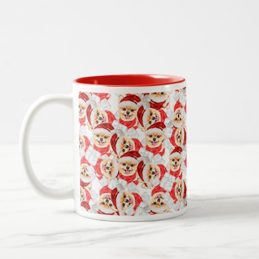Funny Pomeranian kerstpatroonpatroonpatroon Tweekleurige Koffiemok (Links)