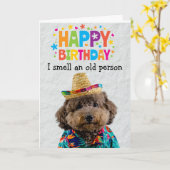 Funny Poodle chien carte d'anniversaire (Fleur jaune)