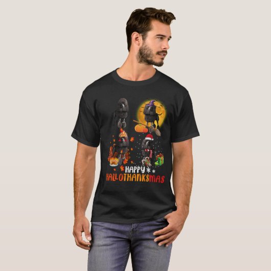 Funny Poodle Happy HalloBedankt Mas kerstcadeau T-shirt (Voorkant volledig)