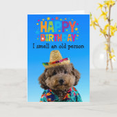 Funny Poodle-verjaardagskaart Kaart (Gele Bloem)