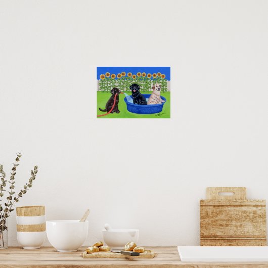 Funny Pool Party Labradors Artwork Poster (Keuken)
