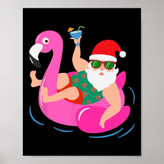 Funny Pool Party Santa Sungles Flamingo Christmas  Poster (Voorkant)