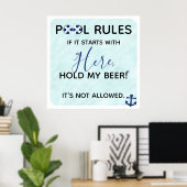 Funny Pool Rules | Hier houd mijn bier vast Poster (Thuiskantoor)