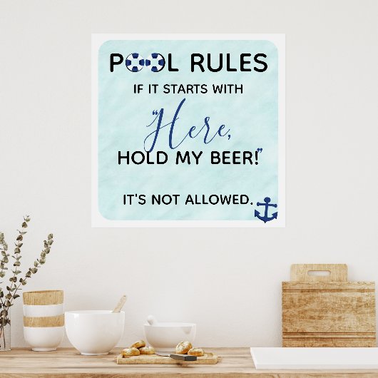 Funny Pool Rules | Hier houd mijn bier vast Poster (Keuken)