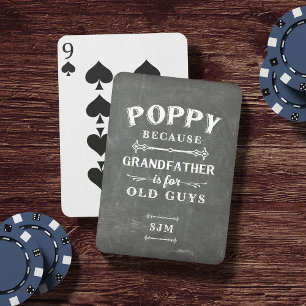 Funny Poppy Grandfather Monogram Pokerkaarten