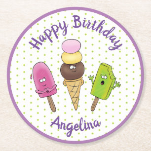 Funny popsicles en icecream cartoon ronde kartonnen onderzetter