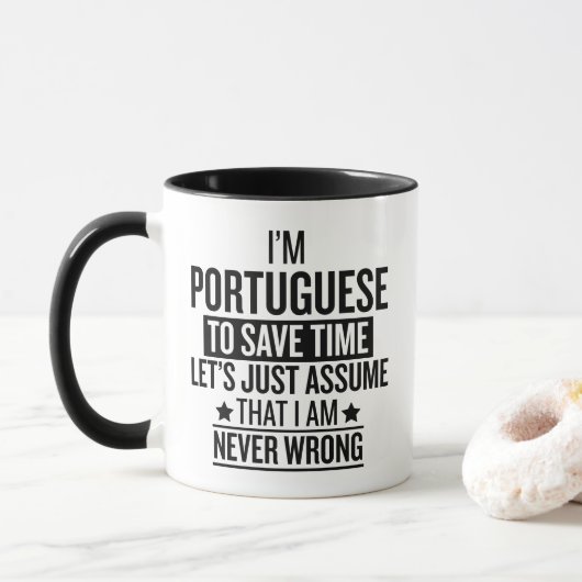 Funny Portuguese Gift Never Wrong Sarcastic Mok (Met donut)