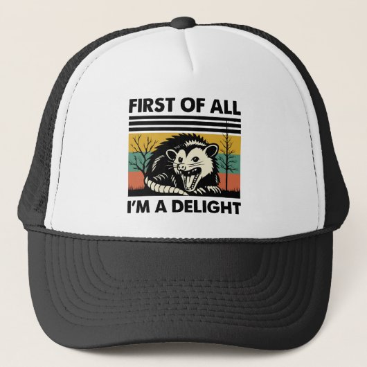 Funny Possum Quote - First of All I'm a Delight Trucker Pet (Voorkant)