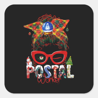 Funny Postal Worker Kerstleopard Messy Bun.pn Vierkante Sticker