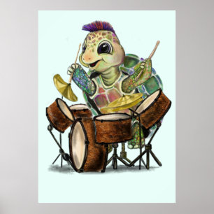 Funny Poster met Turtle Drummer - Schilderen