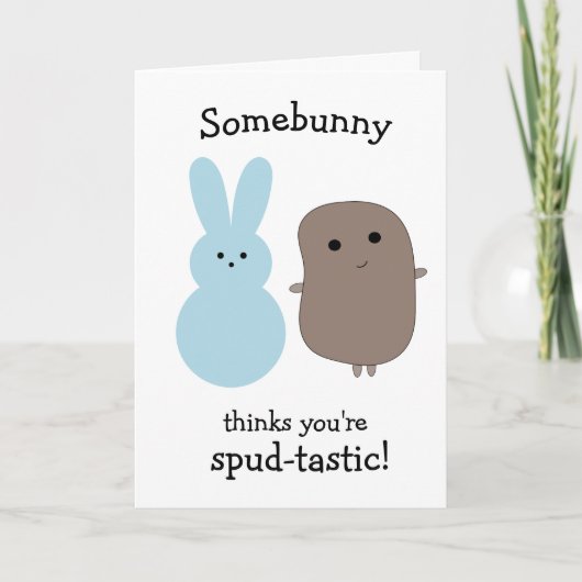 Funny Potato Blue Bunny Easter Kaart (Voorkant)
